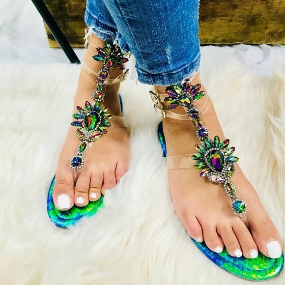 holographic flat sandals